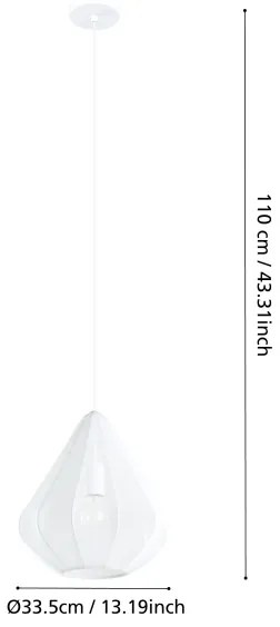 Lustră pe cablu Eglo 43996 DOLWEN 1xE27/40W/230V d. 33,5 cm alb