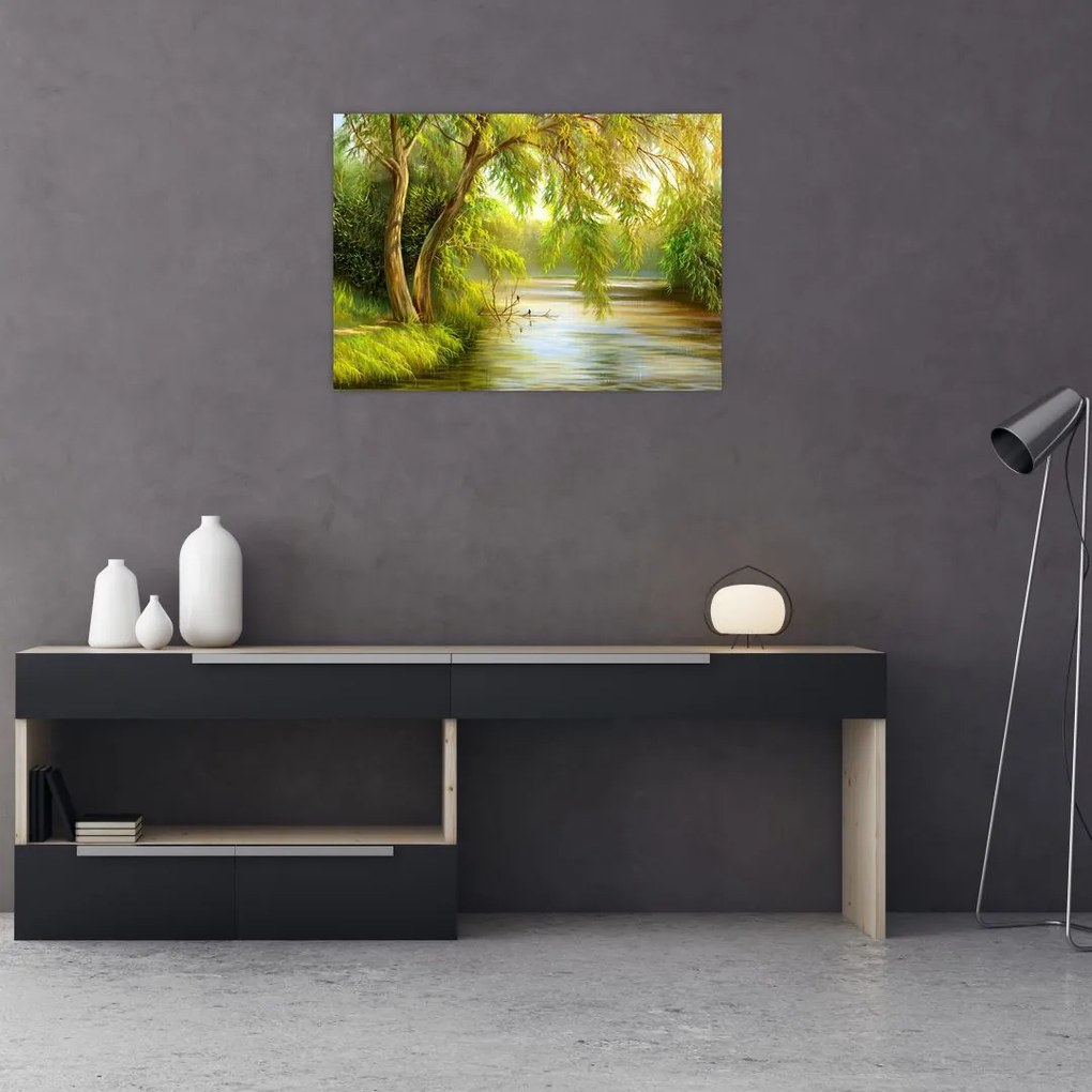 Tablou - Salcie lângă lac, pictură în ulei (70x50 cm)