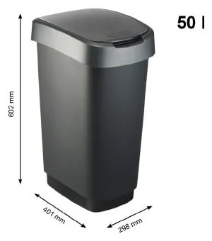 Coș de gunoi negru/argintiu din plastic 50 l Twist – Rotho