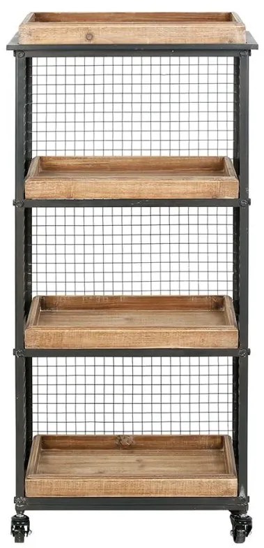 Raft organizator cu roti, din metal si MDF, 4 rafturi, Trolley