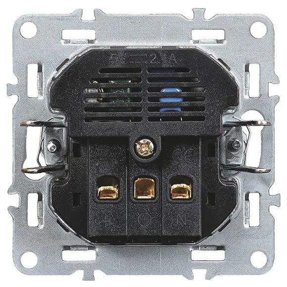 Priză de curent Nova cu împământare și conector USB 2A alb