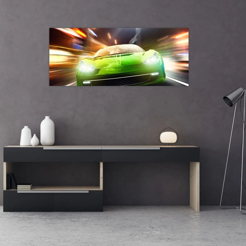 Tablou - Mașină de curse verde (120x50 cm)