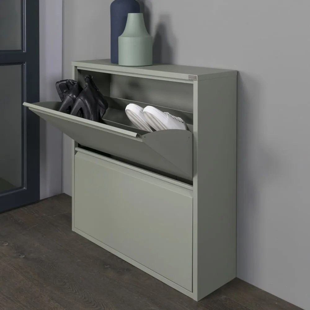 Pantofar verde prăfuit cu deschidere înclinată din metal 75x77,5x22,5 cm Billy – Spinder Design