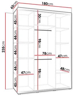 Dulap de haine cu uși culisante Foktra 3 180 (Cașmir + Negru) (cu oglindă). Promo -17%. 1105700