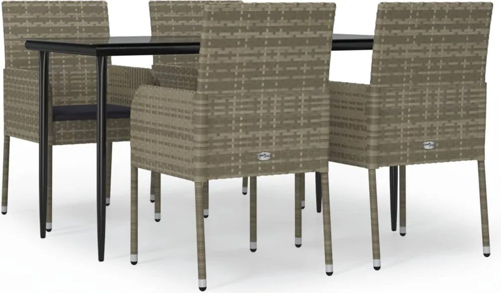 vidaXL Set mobilier grădină cu perne, 5 piese, negru și gri, poliratan