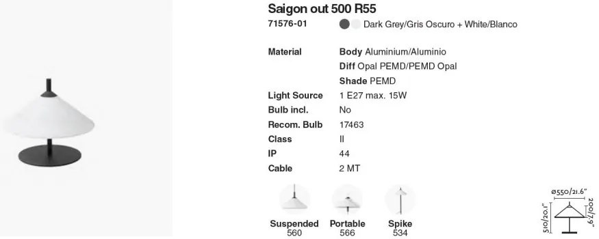 Lampa de iluminat exterior decorativ SAIGON 50/R55 gri/alb opal