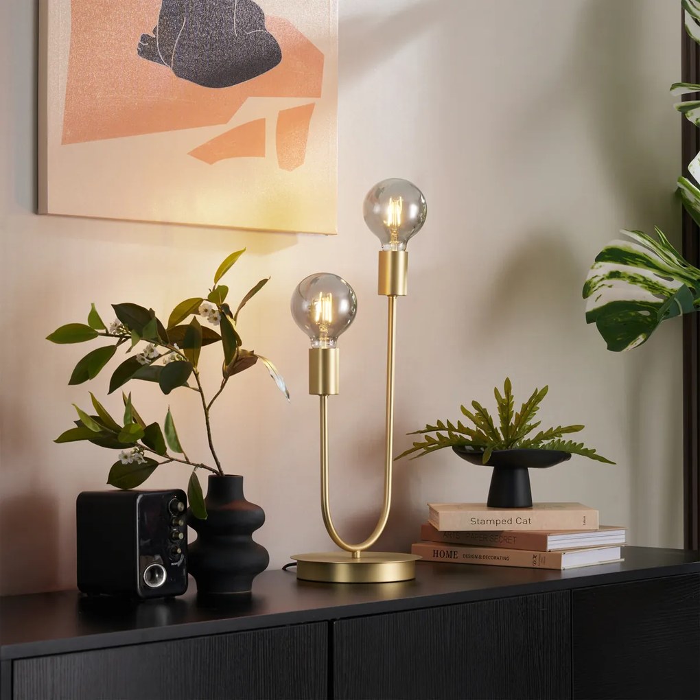 Lampă de masă Art Deco alamă 2 lumini - Tuning