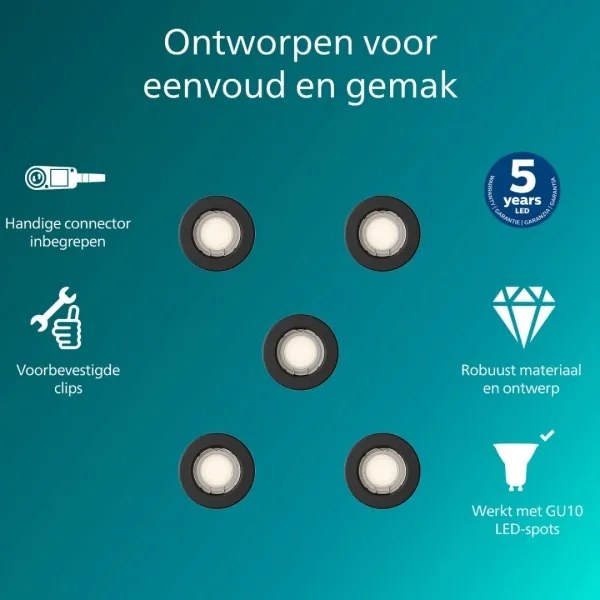 Philips - Set 5 buc. Spot încastrat PERIDOT 1xGU10/7W/230V negru