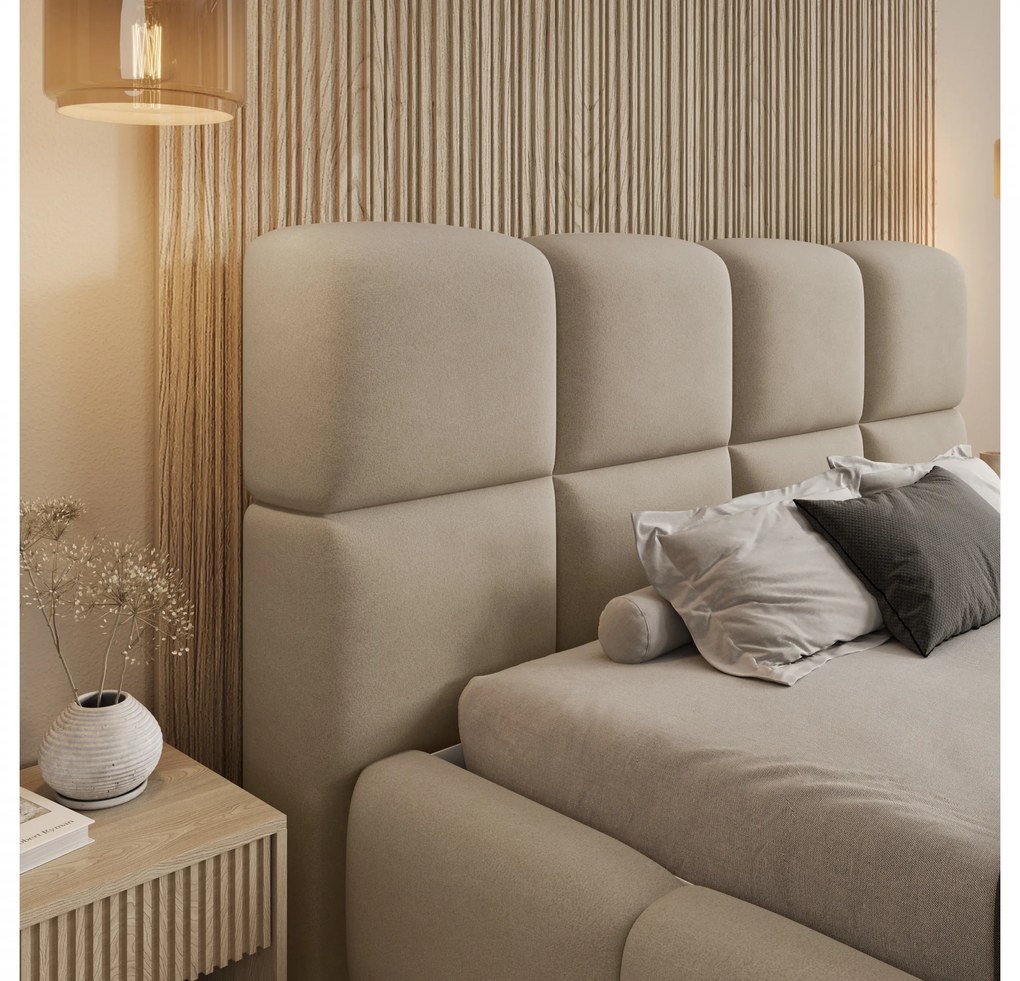 Pat tapițat cu ladă de depozitare Cloud 180x200 - catifea bej Castel 15