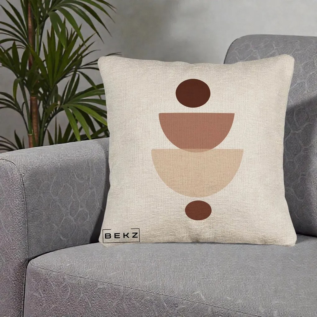 Perna Decorativa Geometric Boho Balance, 40x40 cm, Bej Canapea, Husa Detasabila, Perna Inclusa, BEKZ®