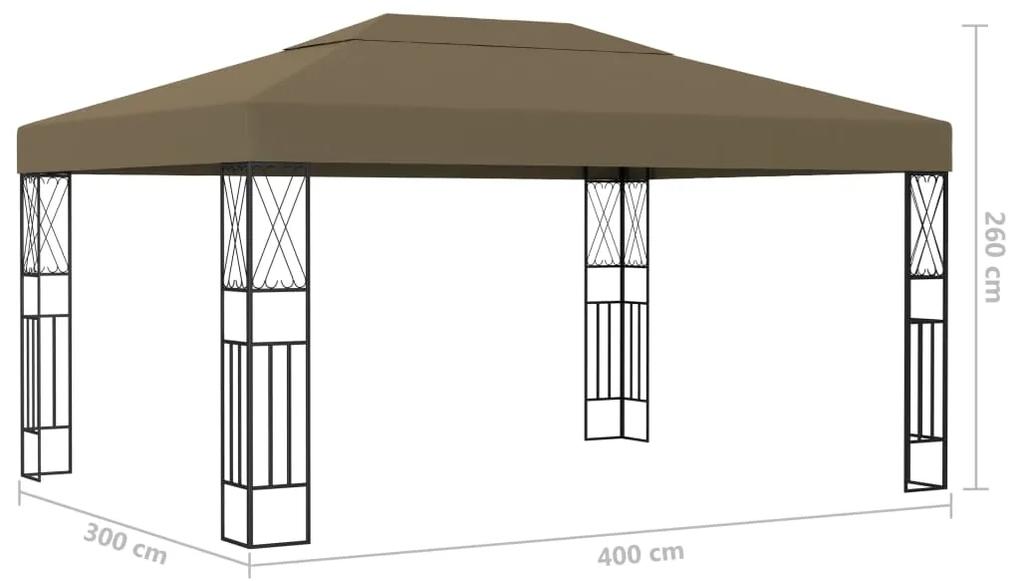Pavilion cu siruri de lumini LED, gri taupe, 3x4 m, tesatura Gri taupe, 3 x 4 m