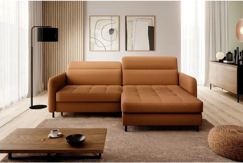 Colțar galben extensibil/cu spațiu de depozitare cu tapițerie din catifea (cu colț pe partea dreaptă/cu șezlong) Gomsi – ELTAP