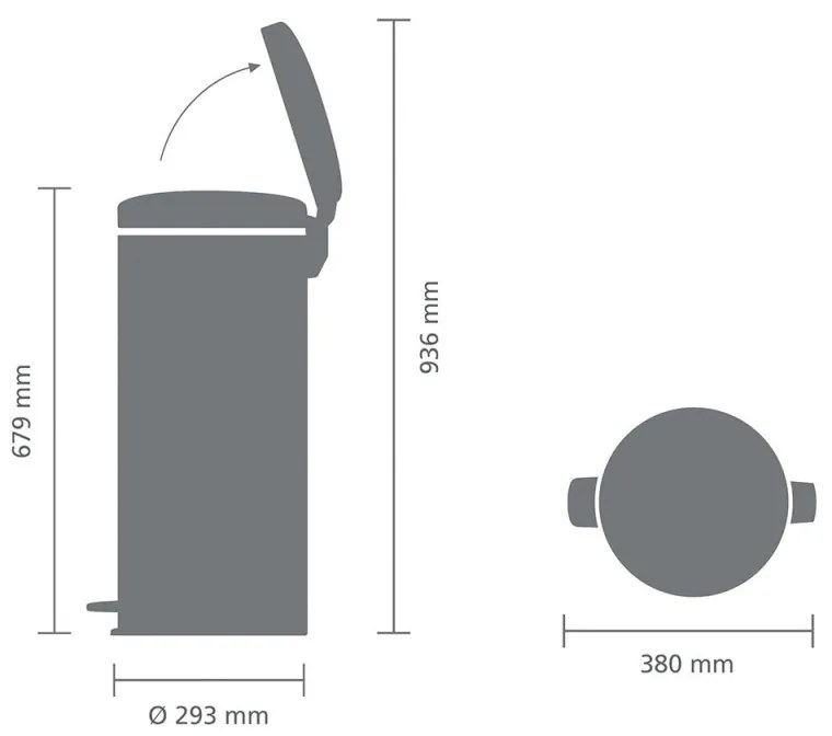 Cos de gunoi cu pedala Brabantia NewIcon 1001092, 30 L, Inchidere usoara, Baza antiderapanta, Gri satinat