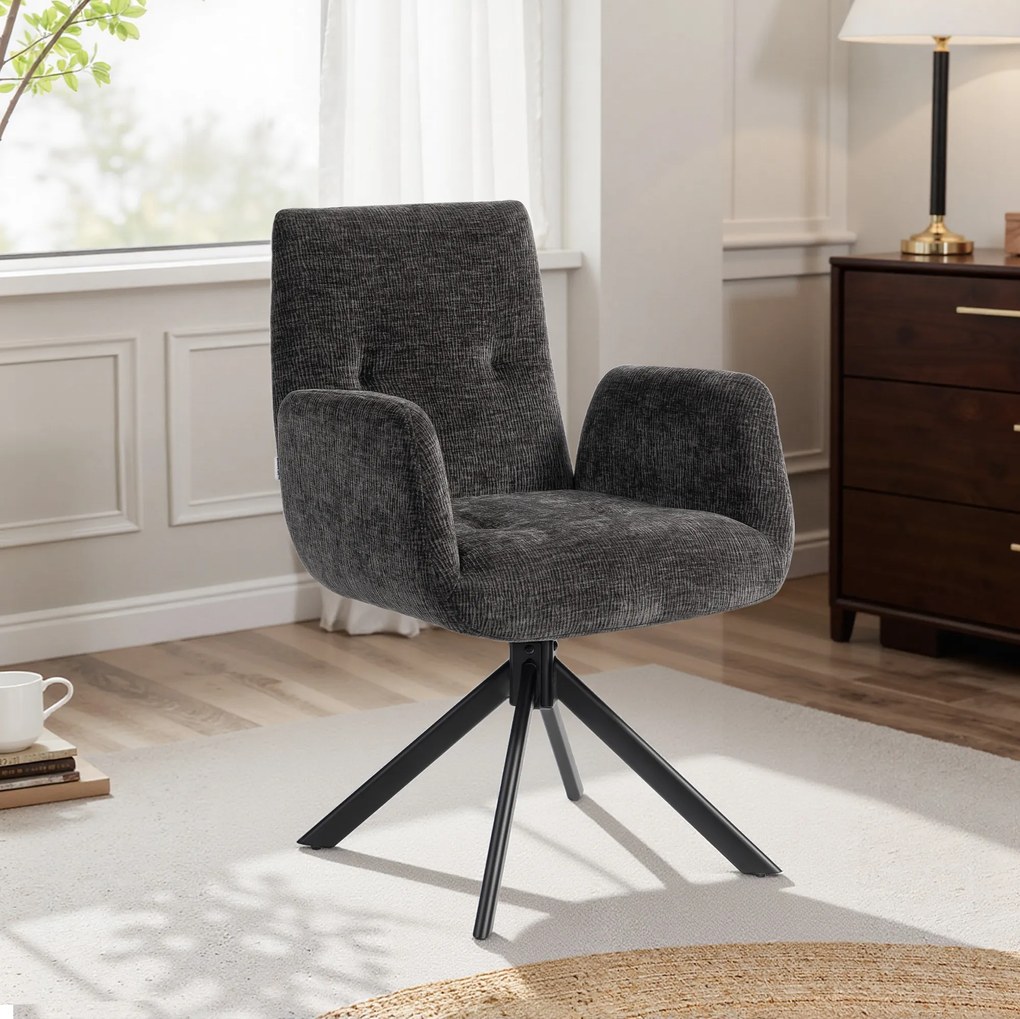 HOMCOM Fotoliu Rotativ pentru Dormitor, Material Textil cu Aspect de In și Picioare Înclinate din Oțel, Negru | Aosom Romania
