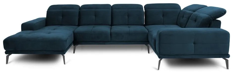 Colțar albastru închis cu tapițerie din catifea (cu colț pe partea dreaptă/în formă de "U") Neviro – ELTAP