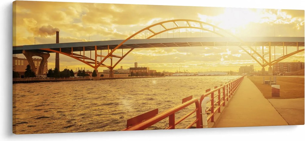 Tablou cu pod și apus de soare (120x50 cm)