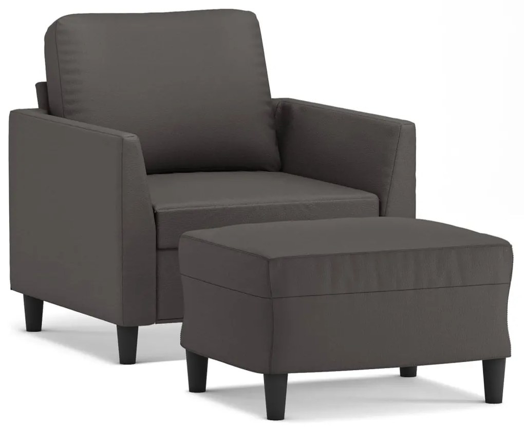 3153494 vidaXL Fotoliu canapea cu taburet, gri, 60 cm, piele ecologică