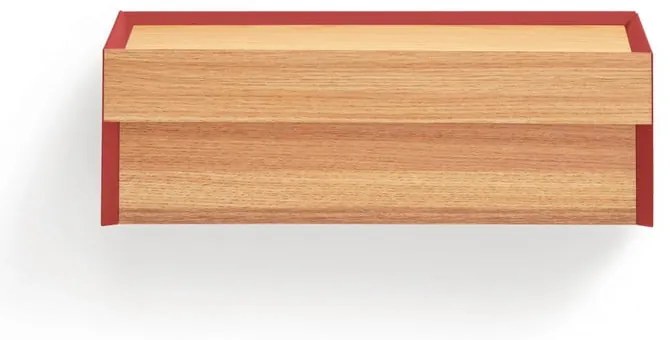 Noptieră roșie suspendată cu blat cu aspect de lemn de stejar Arista – Teulat