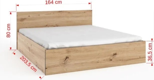 Pat dublu cu rama pentru saltea, 164x80x204 cm, Pola, ADRK Furniture (Culoare: Natural)