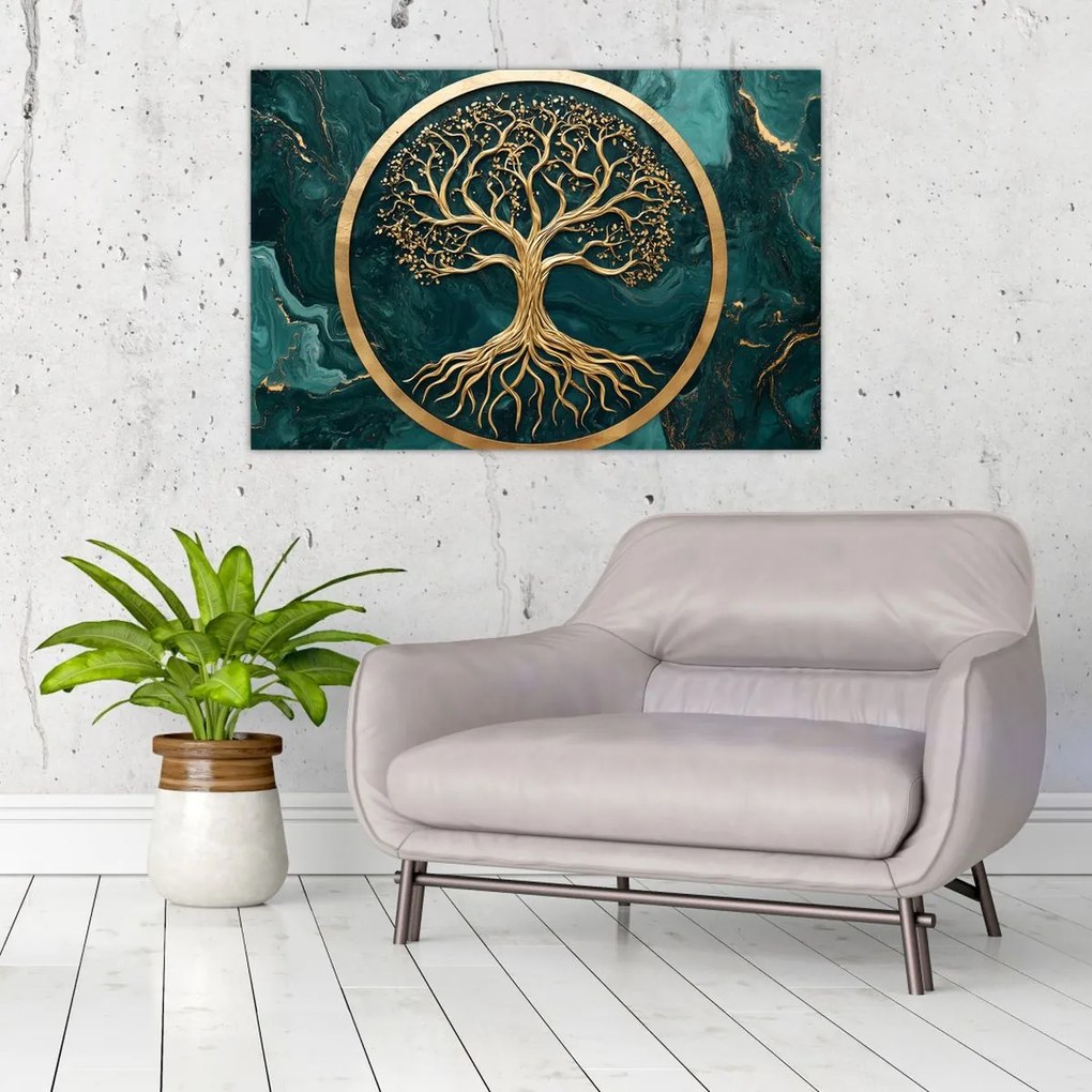 Tablou – Arborele vieții auriu în marmură (90x60 cm)