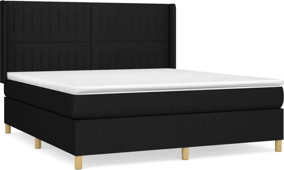 vidaXL Pat box spring cu saltea, negru, 160x200 cm, textil
