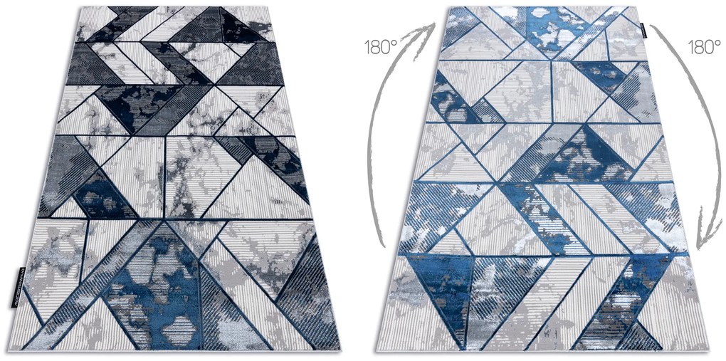 Covor DE LUXE modern 632 Geometric - structural cremă / albastru inchis