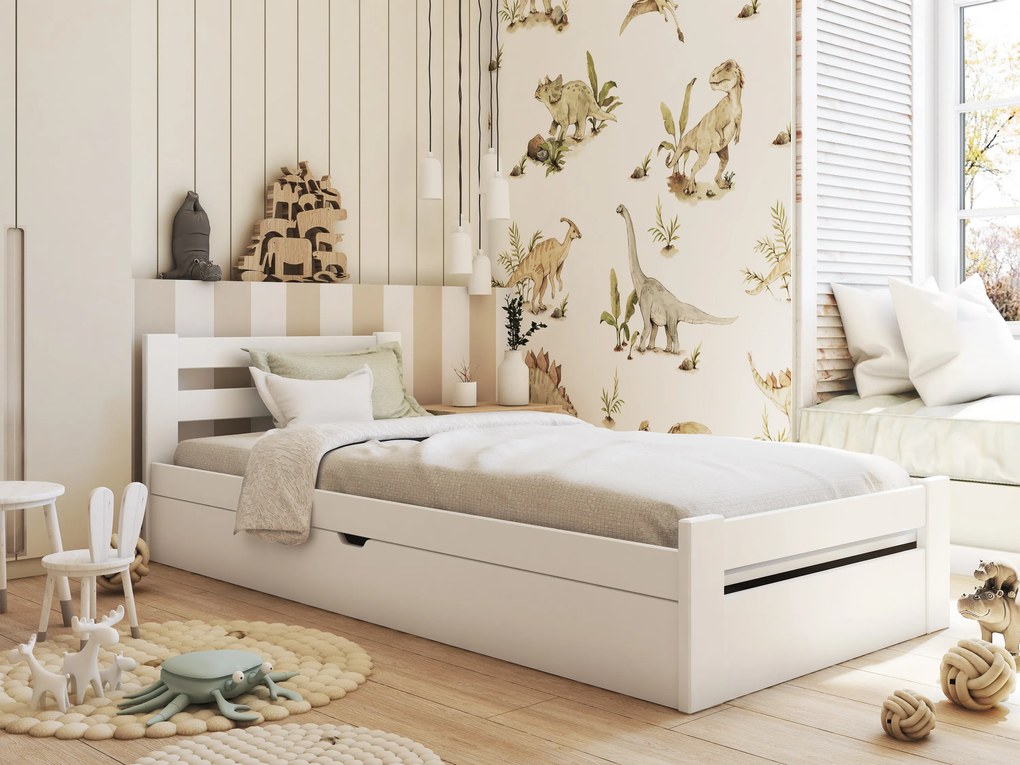Pat pentru copii 80 x 180 cm Nia (cu somieră și sp. depozitare) (Alb). Promo -10%. 1012817