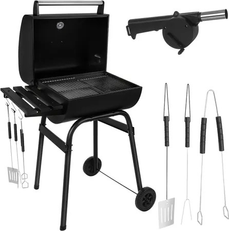 Grătar mare pentru grătar cu cărbuni, cu capac și termometru