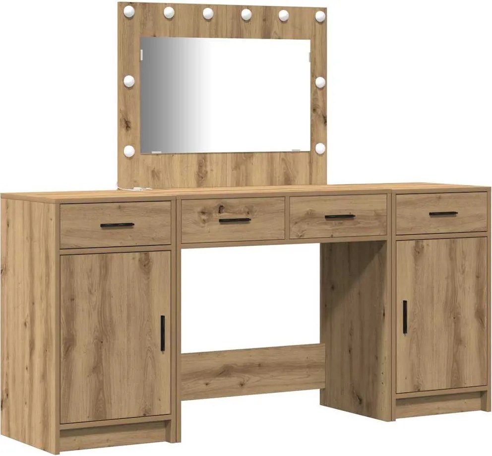 vidaXL Masă de Machiaj cu lumini de oglindă 3 pcs Maro Lemn compozit