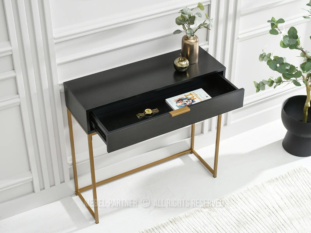 Măsuță consolă Norma M (lemn negru + auriu). Promo -8%. 1110822