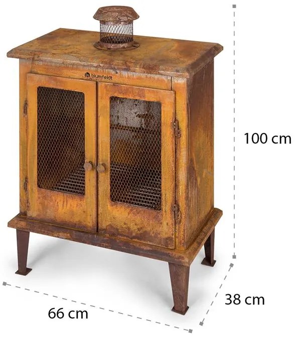 Flame Locker, vatră, șemineu de grădină vintage, 58 x 30 cm, oțel, aspect ruginit