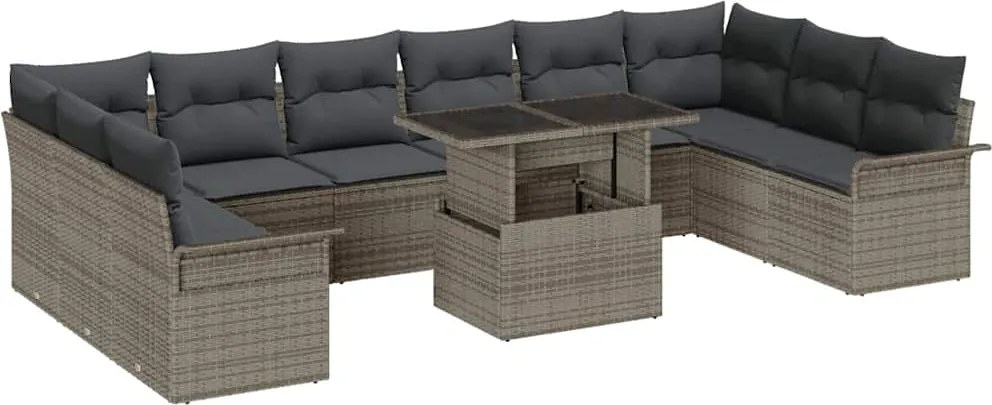 vidaXL Set de canapele pentru grădină cu pernă 11 pcs Gri Poli Rattan