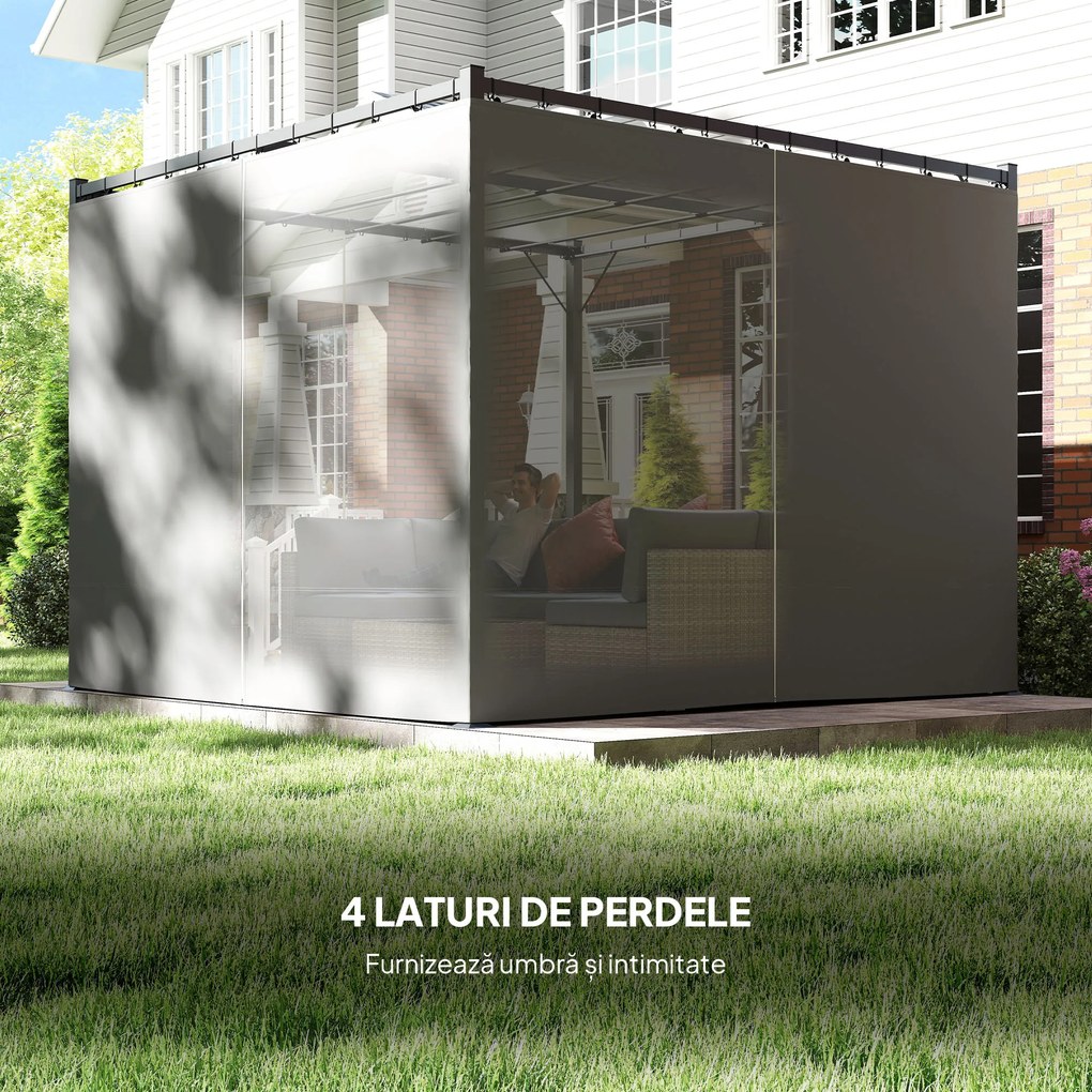 Outsunny Pergolă Retractabilă 3x3 m, Foișor de Grădină cu Perdele, pentru Grătar, Terasă, Deck, Bej | Aosom Romania