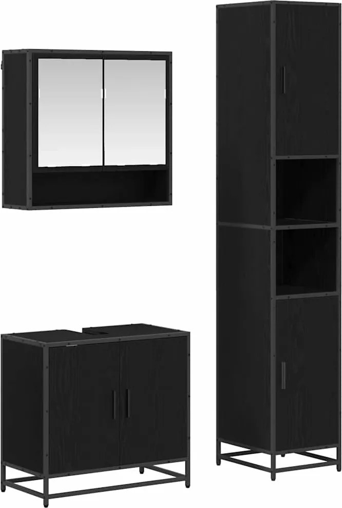 vidaXL Set de mobilier pentru baie 3 pcs Stejar Negru Lemn compozit