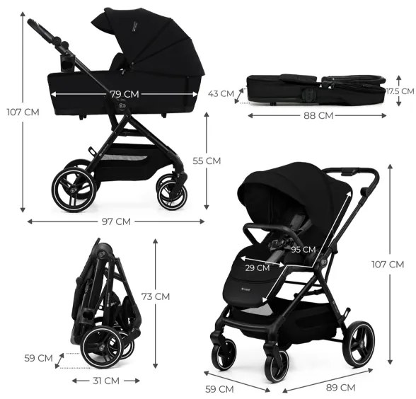 Cărucior de copii combinat 2 în 1 KINDERKRAFT SELECT YOXI Pure black