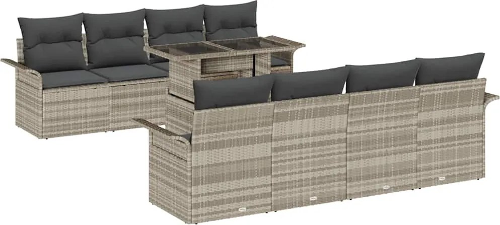 vidaXL Set de canapele pentru grădină 9 pcs Gri deschis Rattan poli