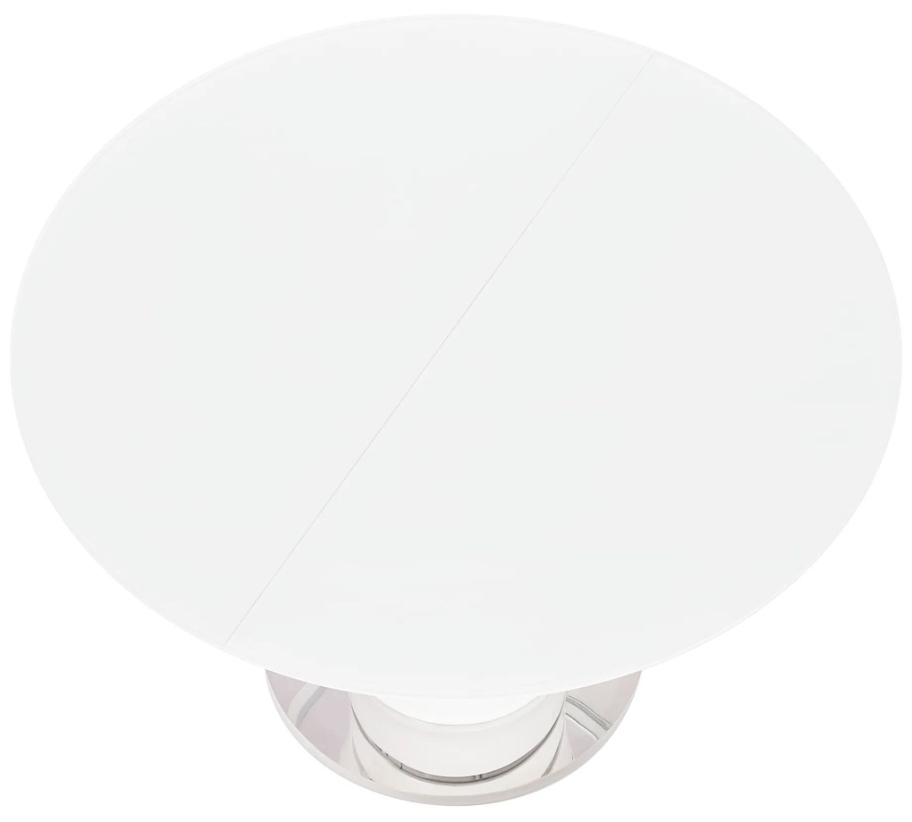 Masă dining extensibilă, alb extra lucios HG, diametru 120 cm, ZAMON