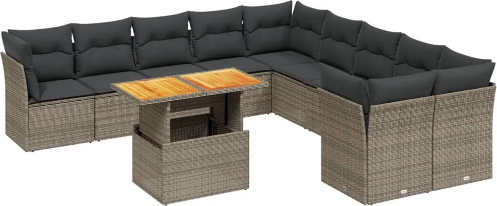 vidaXL Set canapele de grădină cu perne, 11 piese, gri, poliratan