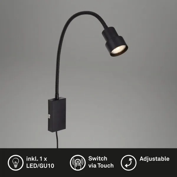 Lampă LED tactilă de perete TUSI 1xGU10/5W/230V negru Briloner 2085-015