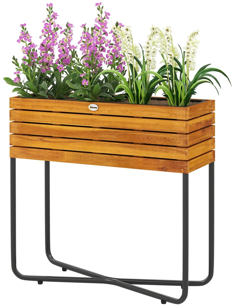 Outsunny Ghiveci cu suport pentru flori găuri de drenaj lemn acacia 62 x 22,5 x 61 cm efect lemn natural | Aosom Romania