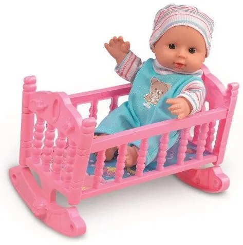 SET 2 PAPUSI BEBELUSI FRATI, BAIETEL SI FETITA, CU PATUT BALANSOAR, 20 CM INALTIME - RS TOYS (RS11933)