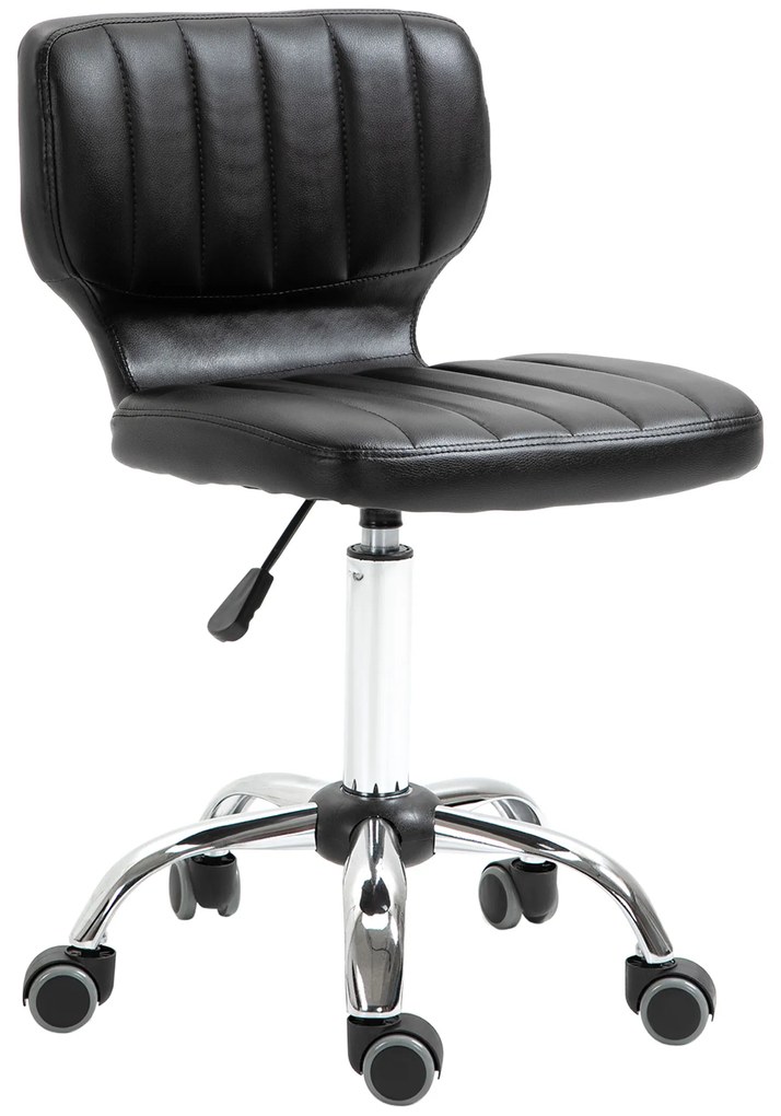 HOMCOM Taburet cu roți - taburet de lucru rotativ la 360° - taburet ergonomic - înălțime șezut reglabilă 47-62 cm - căptușeală de piele ecologică matlasată negru metal cromat | Aosom Romania