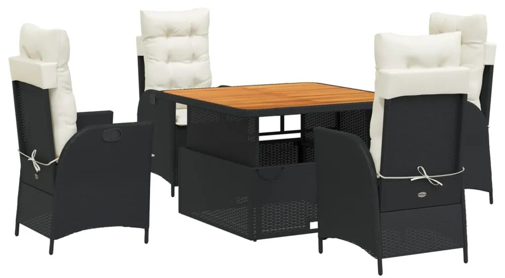 3277437 vidaXL Set mobilier de grădină cu perne, 5 piese, negru, poliratan