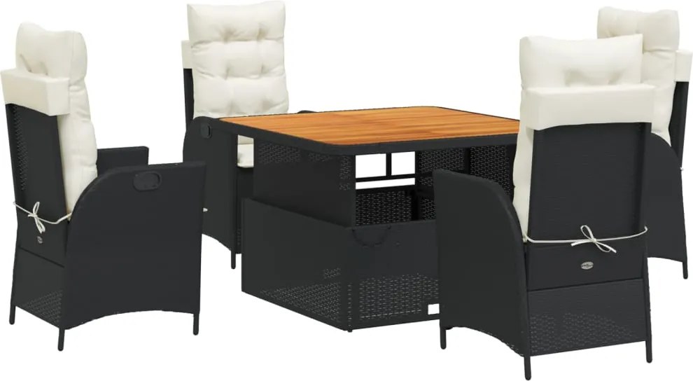 vidaXL Set mobilier de grădină cu perne, 5 piese, negru, poliratan