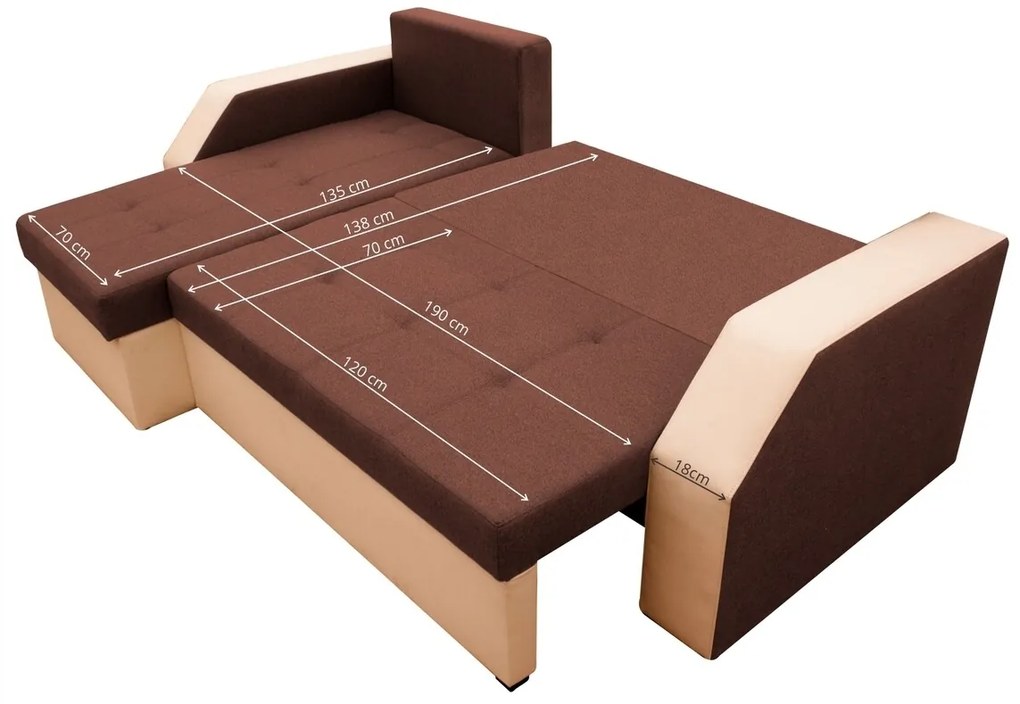 Coltar extensibil Madrid, 226x145x79 cm, 2 lazi depozitare, Reversibil, Maro/Bej