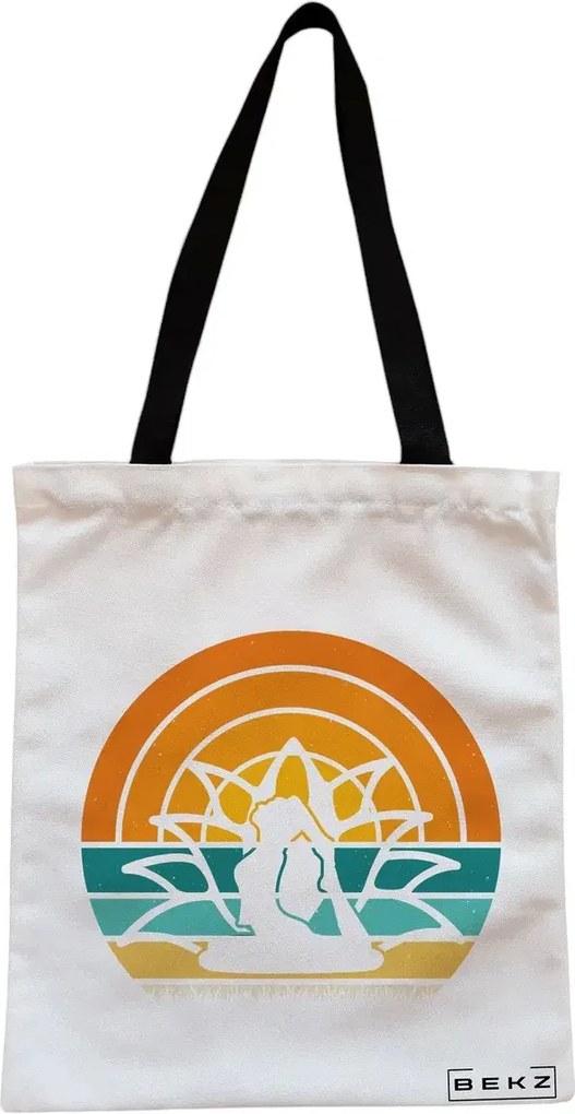 Sacosa de Panza pentru Cumparaturi, Geanta Tote, Yoga 15, Cu fermoar, 38x34.5 cm, Alba, BEKZ®
