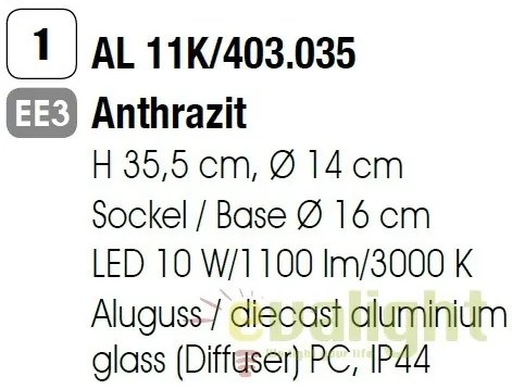 Mini Stalp LED iluminat exterior IP44 H36cm Heido AL 11K/403.035 Antharzit OR