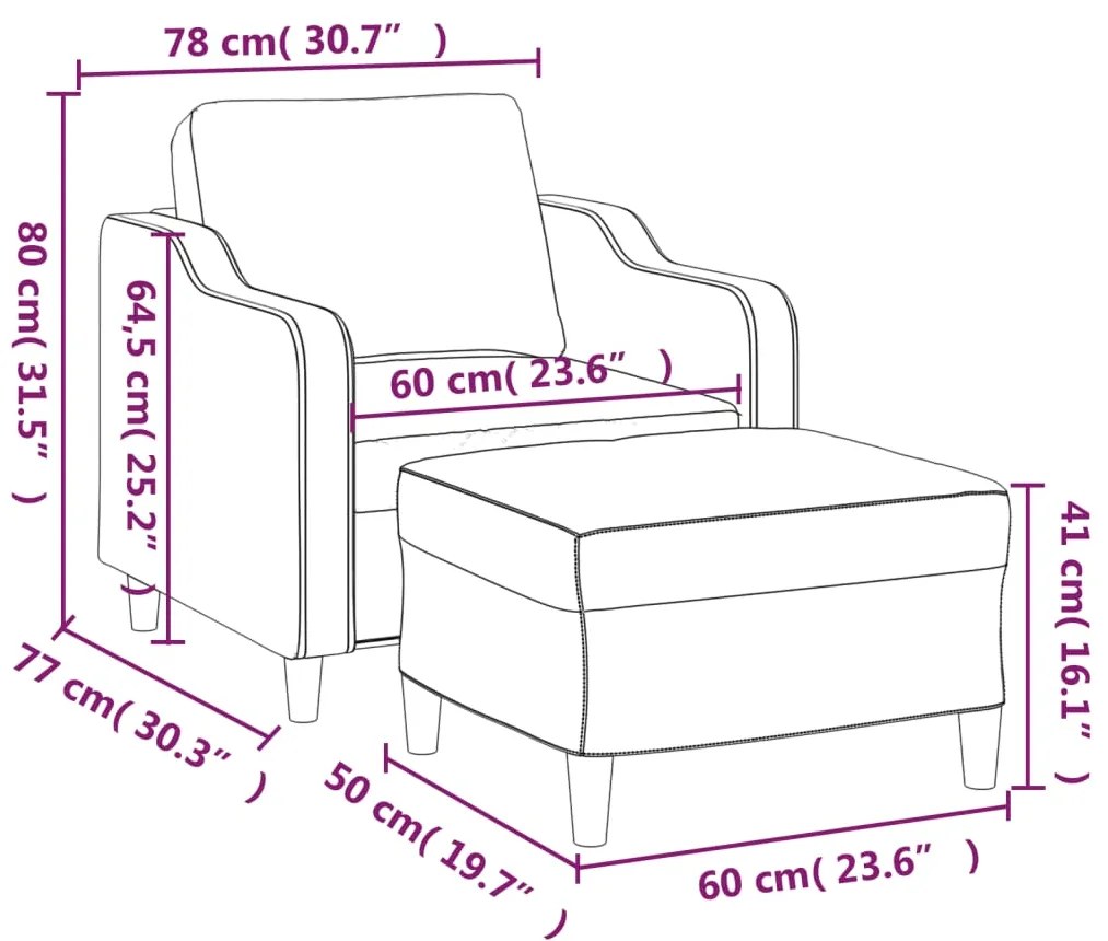 Fotoliu canapea cu taburet, gri inchis, 60 cm, textil