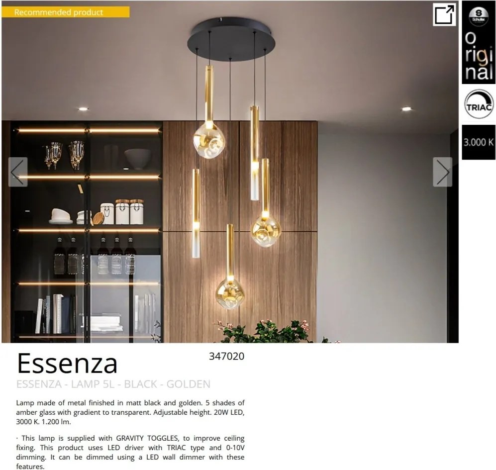 Lustra LED suspendata design modern Essenza negru, auriu