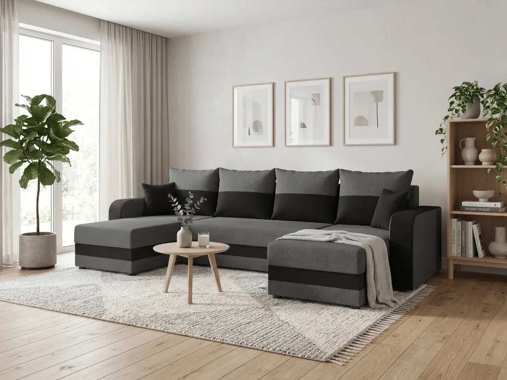 Coltar extensibil in forma de U VALERIO 305x140 cm, gri inchis/antracit